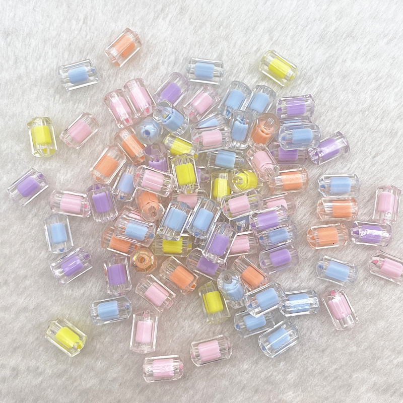 Jauns7x13mm krāsa AB caurspīdīgs akrils daudzšķautņains cilindrisks pērlīšu rokassprādze kaklarota rotaslietas DIY aksesuāri