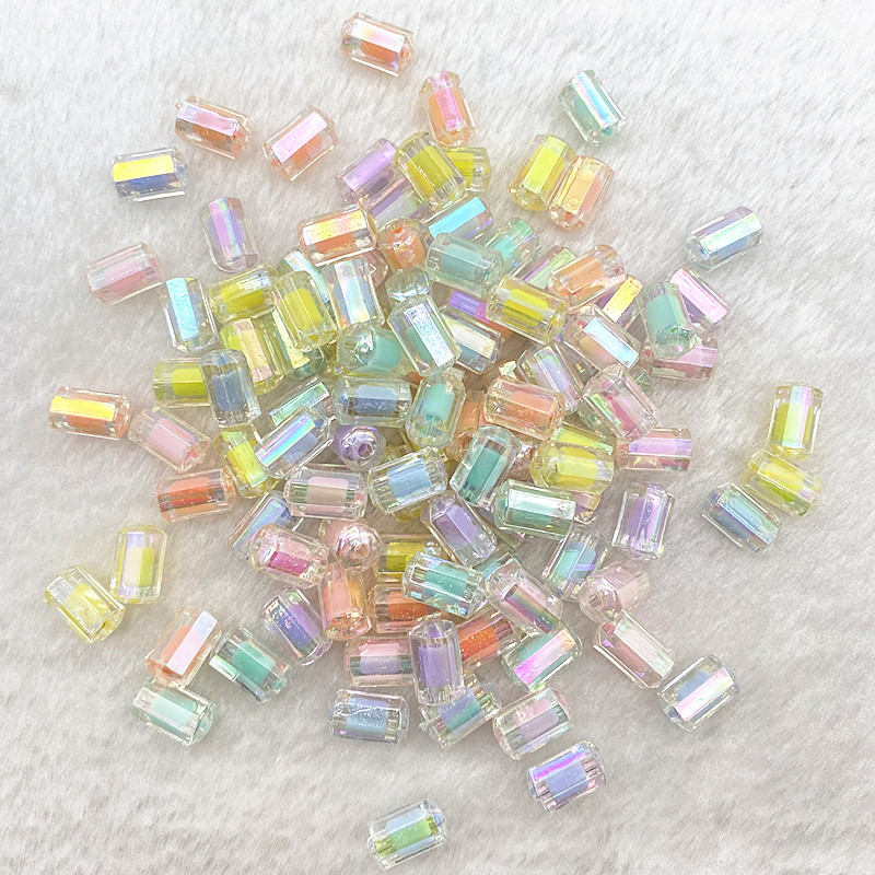 Jauns7x13mm krāsa AB caurspīdīgs akrils daudzšķautņains cilindrisks pērlīšu rokassprādze kaklarota rotaslietas DIY aksesuāri