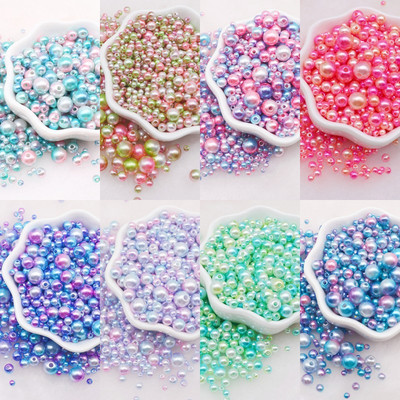 Gradients Mermaid pērļu krelles, jaukta izmēra apaļas akrila ABS starplikas krelles ar caurumu vai nagu mākslu DIY Craft albuma dekors 20g