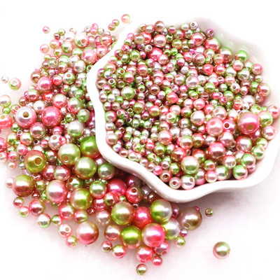 Gradients Mermaid pērļu krelles, jaukta izmēra apaļas akrila ABS starplikas krelles ar caurumu vai nagu mākslu DIY Craft albuma dekors 20g