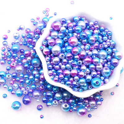 Gradients Mermaid pērļu krelles, jaukta izmēra apaļas akrila ABS starplikas krelles ar caurumu vai nagu mākslu DIY Craft albuma dekors 20g