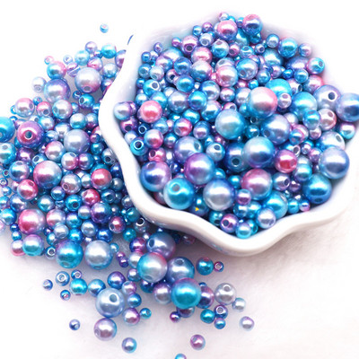 Gradients Mermaid pērļu krelles, jaukta izmēra apaļas akrila ABS starplikas krelles ar caurumu vai nagu mākslu DIY Craft albuma dekors 20g