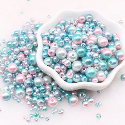 Gradients Mermaid pērļu krelles, jaukta izmēra apaļas akrila ABS starplikas krelles ar caurumu vai nagu mākslu DIY Craft albuma dekors 20g