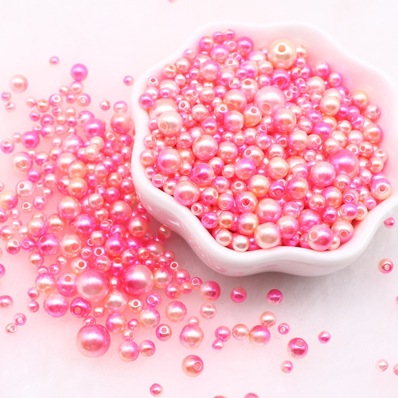 Gradients Mermaid pērļu krelles, jaukta izmēra apaļas akrila ABS starplikas krelles ar caurumu vai nagu mākslu DIY Craft albuma dekors 20g