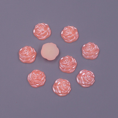 Krāsainas 12 mm 50 gab. Zieda formas brīvas krelles ABS imitācija pusapaļas pērļu plakanas krelles DIY rotaslietas, albuma dekorēšana