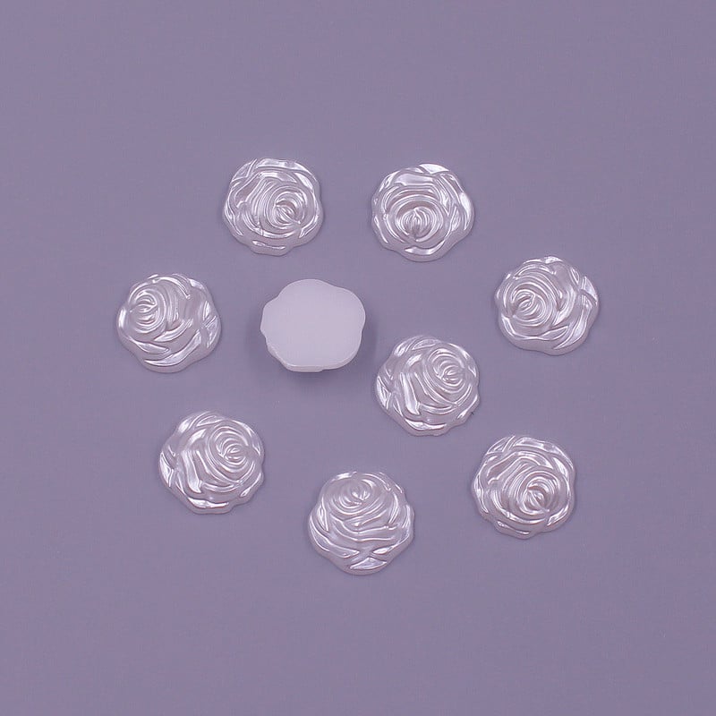 Krāsainas 12 mm 50 gab. Zieda formas brīvas krelles ABS imitācija pusapaļas pērļu plakanas krelles DIY rotaslietas, albuma dekorēšana