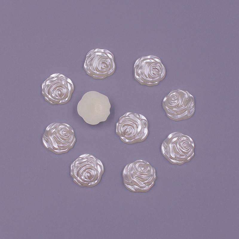 Krāsainas 12 mm 50 gab. Zieda formas brīvas krelles ABS imitācija pusapaļas pērļu plakanas krelles DIY rotaslietas, albuma dekorēšana