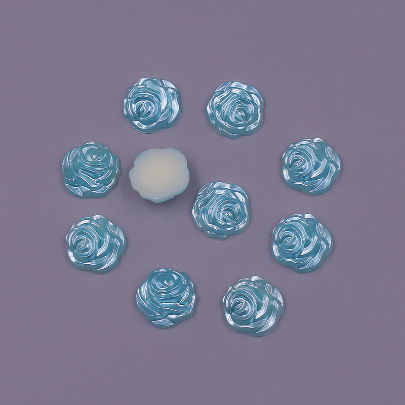 Krāsainas 12 mm 50 gab. Zieda formas brīvas krelles ABS imitācija pusapaļas pērļu plakanas krelles DIY rotaslietas, albuma dekorēšana