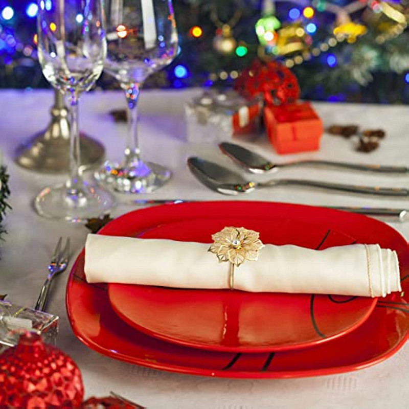 6/12 gab sakausējuma salvešu gredzens ar ziedu Rhinestone Design Zelta sudraba dvieļu salvešu sprādzes turētāji Kāzu ballīšu vakariņu galda dekorēšana