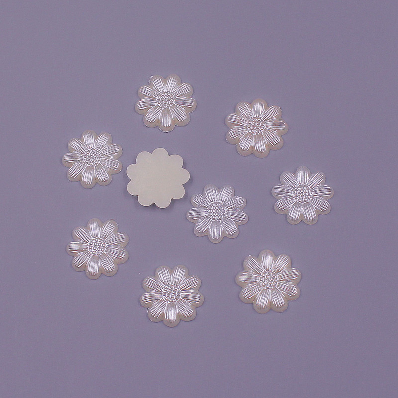 Krāsu maisījums 13 mm 100 gab. Zieda forma brīvas krelles ABS imitācija, pusapaļa pērle, plakana muguras krelles