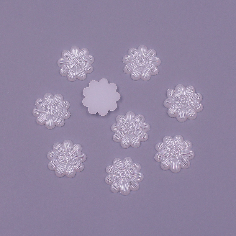 Krāsu maisījums 13 mm 100 gab. Zieda forma brīvas krelles ABS imitācija, pusapaļa pērle, plakana muguras krelles