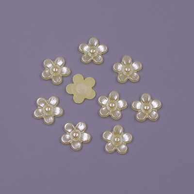 12 MM, 100 gab. Zieda forma, vaļīgas krelles, ABS imitācija, pusapaļa pērle, plakana aizmugure krelles.