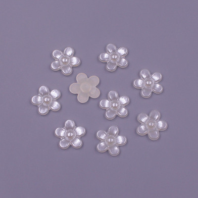 12 MM, 100 gab. Zieda forma, vaļīgas krelles, ABS imitācija, pusapaļa pērle, plakana aizmugure krelles.