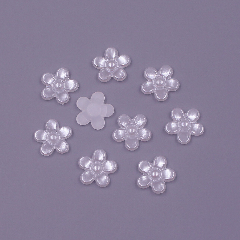 12 MM, 100 gab. Zieda forma, vaļīgas krelles, ABS imitācija, pusapaļa pērle, plakana aizmugure krelles.