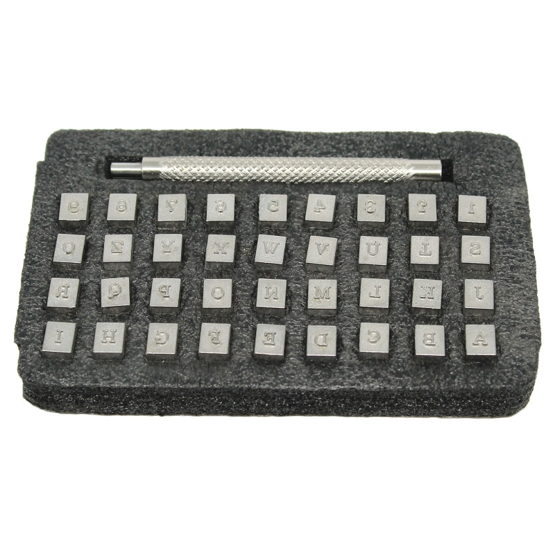 Ādas štancēšanas rīks 36 gab. un 1 gab. metāla perforatoru komplekts Ādas numuru alfabēts