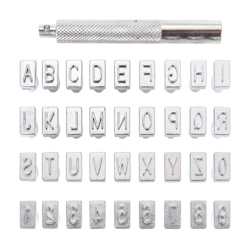 Ādas štancēšanas rīks 36 gab. un 1 gab. metāla perforatoru komplekts Ādas numuru alfabēts