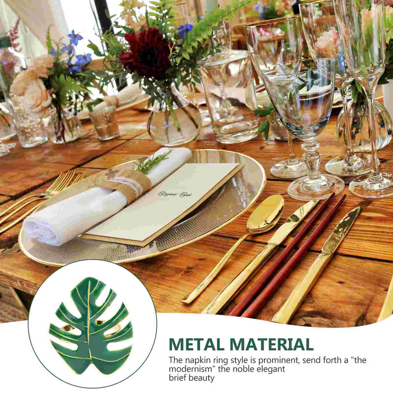 Salvetes Gredzeni Lapu Gredzenu Turētājs Serviete Sprādzes Havajiešu Dekoratīvie Sprādzes Dekori Tropu pusdienu galds Zaļš Metāls Ballīte Palm