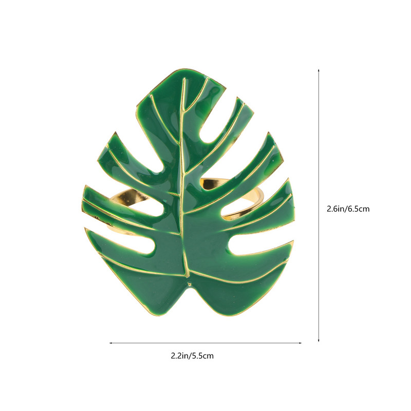 Salvetes Gredzeni Lapu Gredzenu Turētājs Serviete Sprādzes Havajiešu Dekoratīvie Sprādzes Dekori Tropu pusdienu galds Zaļš Metāls Ballīte Palm