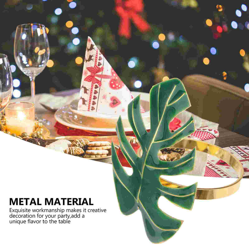 Salvetes Gredzeni Lapu Gredzenu Turētājs Serviete Sprādzes Havajiešu Dekoratīvie Sprādzes Dekori Tropu pusdienu galds Zaļš Metāls Ballīte Palm