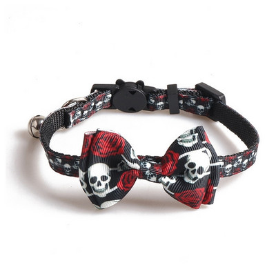 Helovīna kaklasiksna kaķu mājdzīvniekam Breakaway apkakles tērps suņa kakla dekoriem Eleganta kaķa kaklasiksna ar pils zirnekļtīkla rozes galvaskausu