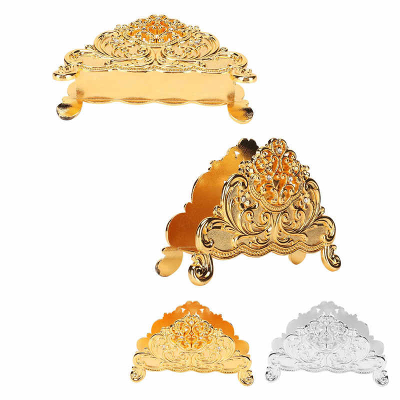 Salvešu gredzeni Salvešu turētājs Eiropas stila metāla dobu ziedu raksta papīra salvešu turētājs Brīvi stāvošs papīra salvešu dozators