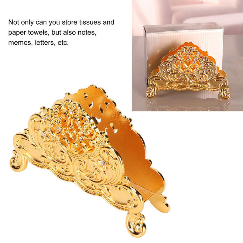 Salvešu gredzeni Salvešu turētājs Eiropas stila metāla dobu ziedu raksta papīra salvešu turētājs Brīvi stāvošs papīra salvešu dozators