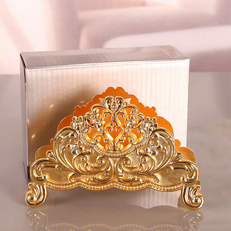 Salvešu gredzeni Salvešu turētājs Eiropas stila metāla dobu ziedu raksta papīra salvešu turētājs Brīvi stāvošs papīra salvešu dozators