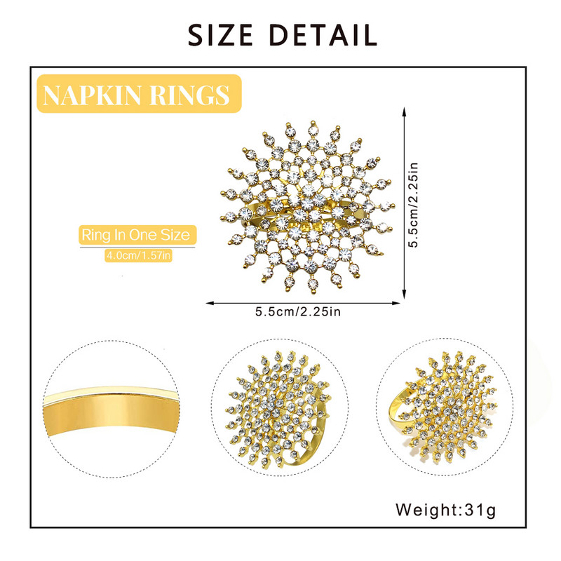 Dvianna 6Gb Rhinestone salvešu gredzeni Kristāla apaļi salvešu gredzenu turētāji kāzu vakariņām Mājas galda noformējums HWD21