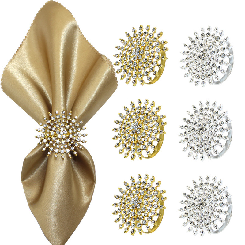 Dvianna 6Gb Rhinestone salvešu gredzeni Kristāla apaļi salvešu gredzenu turētāji kāzu vakariņām Mājas galda noformējums HWD21