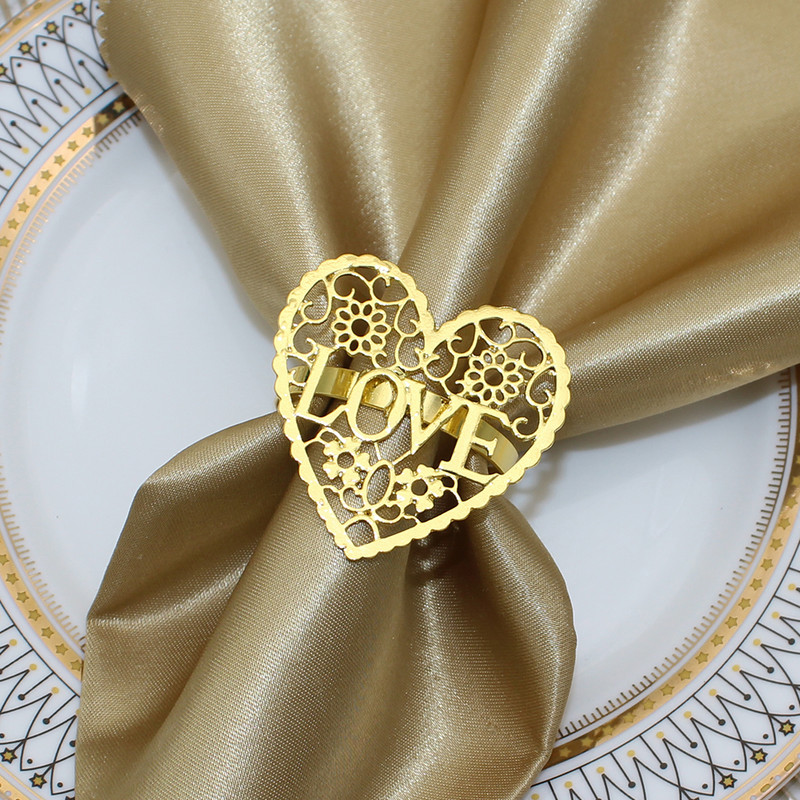 Dvianna 8Gb Sirds formas salvešu gredzeni Zelta metāla mīlestības salvešu turētājs Valentīndienas kāzu galda rotājumiem HWW05