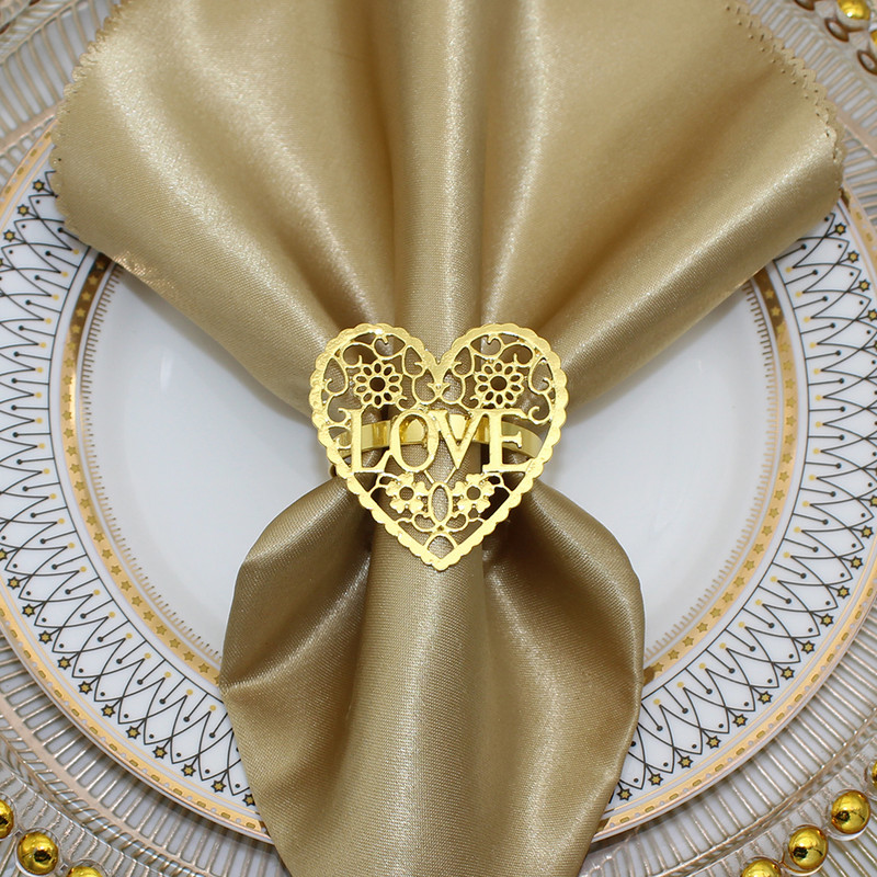 Dvianna 8Gb Sirds formas salvešu gredzeni Zelta metāla mīlestības salvešu turētājs Valentīndienas kāzu galda rotājumiem HWW05