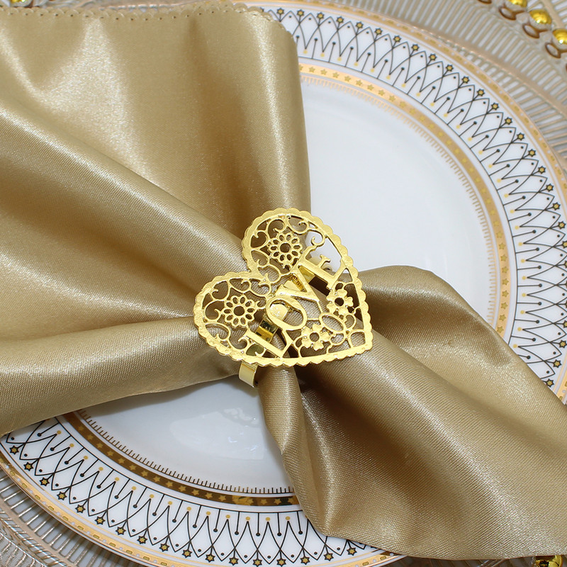 Dvianna 8Gb Sirds formas salvešu gredzeni Zelta metāla mīlestības salvešu turētājs Valentīndienas kāzu galda rotājumiem HWW05