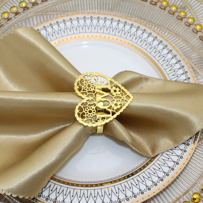 Dvianna 8Gb Sirds formas salvešu gredzeni Zelta metāla mīlestības salvešu turētājs Valentīndienas kāzu galda rotājumiem HWW05