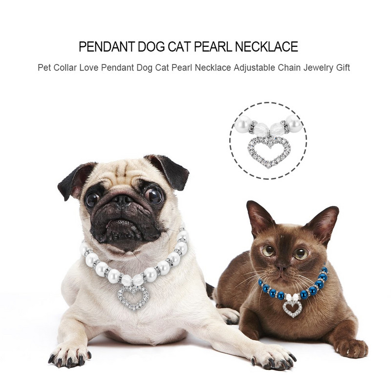 Mīlestības kulons rotaslietas cūciņa pērļu kaklarota mājdzīvnieku apkakles dāvanu aksesuāri modes kucēns regulējama ķēde kalnu strēles piekariņi suns kaķis