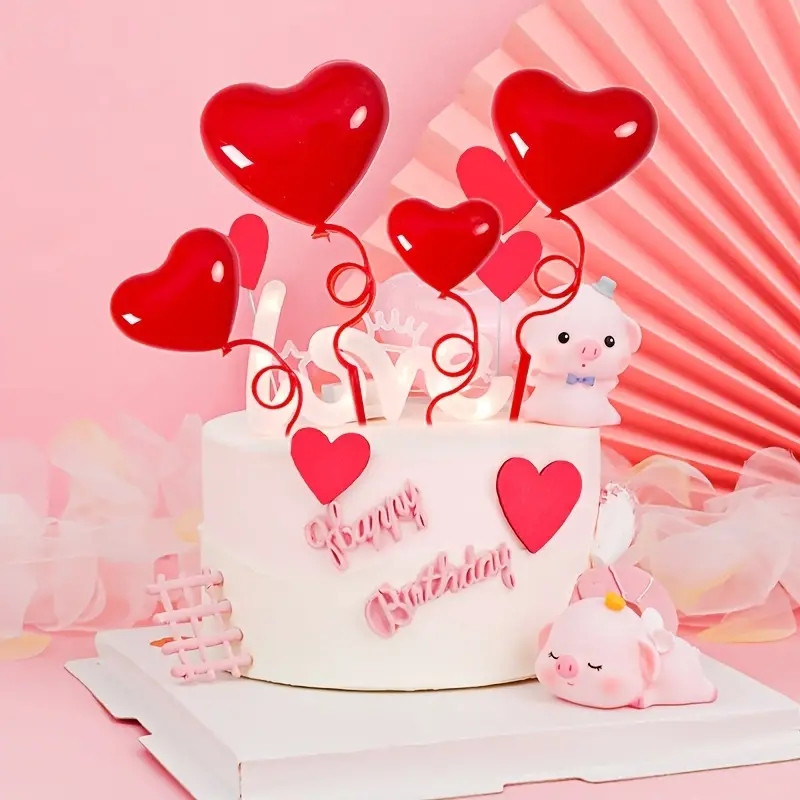 4 бр. Декорация на торта Безплатно сгъване Вмъкване на картичка за Свети Валентин Балон във формата на сърце Вмъкване на любовна картичка за торта
