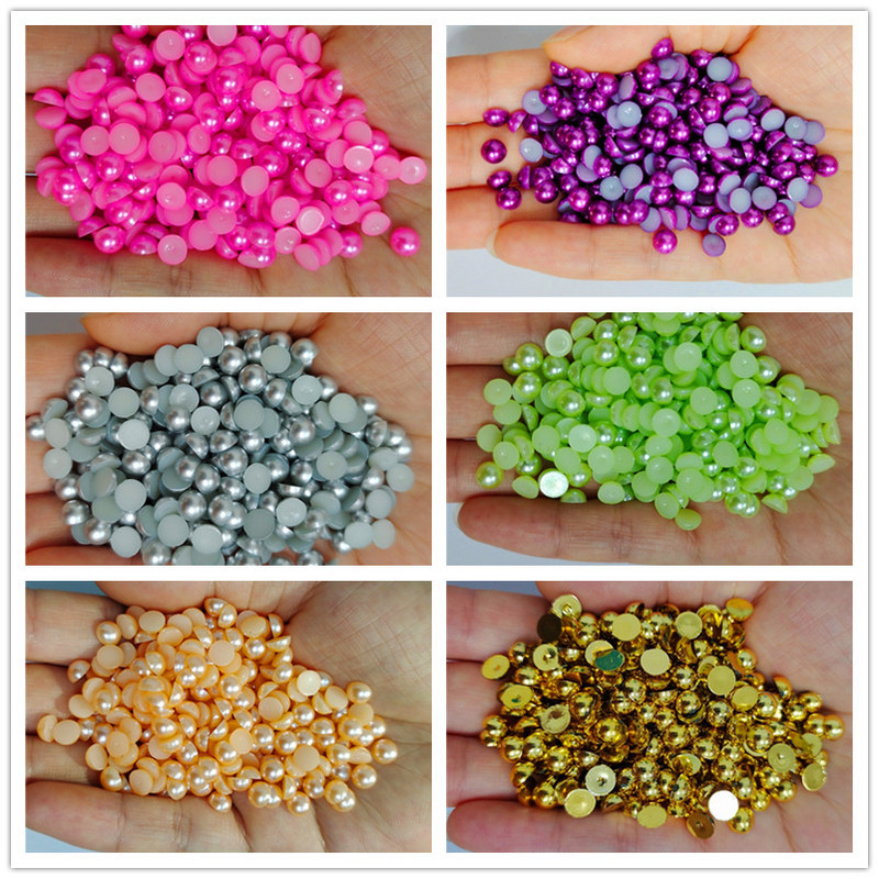 Vairāki izmēri Visas krāsas Pusapaļa Plastmasas Pērle Bez Hotfix Plakana Mugura Nail Art Rhinestones Juvelierizstrādājumu izgatavošana