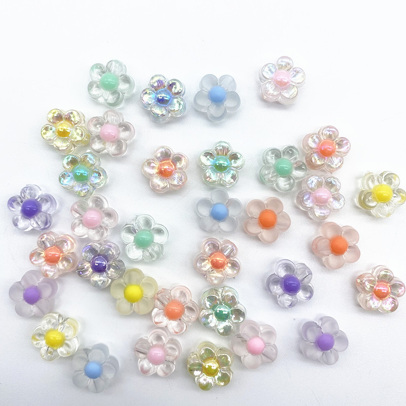 30gab 12mm Matēts Caurspīdīgs AB Krāsa Akrila Ziedu Pērlītes Brīvas Starplikas Pērlītes Juvelierizstrādājumu Izgatavošanai DIY Apģērbu Aksesuāri
