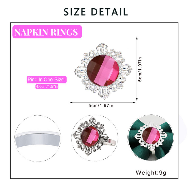 12 gab. Mirdzoši kristāla salvešu gredzeni rozā dimanta salvešu turētājs kāzu dzimšanas dienas dāvanu pusdienu galda dekorēšanai HWD75