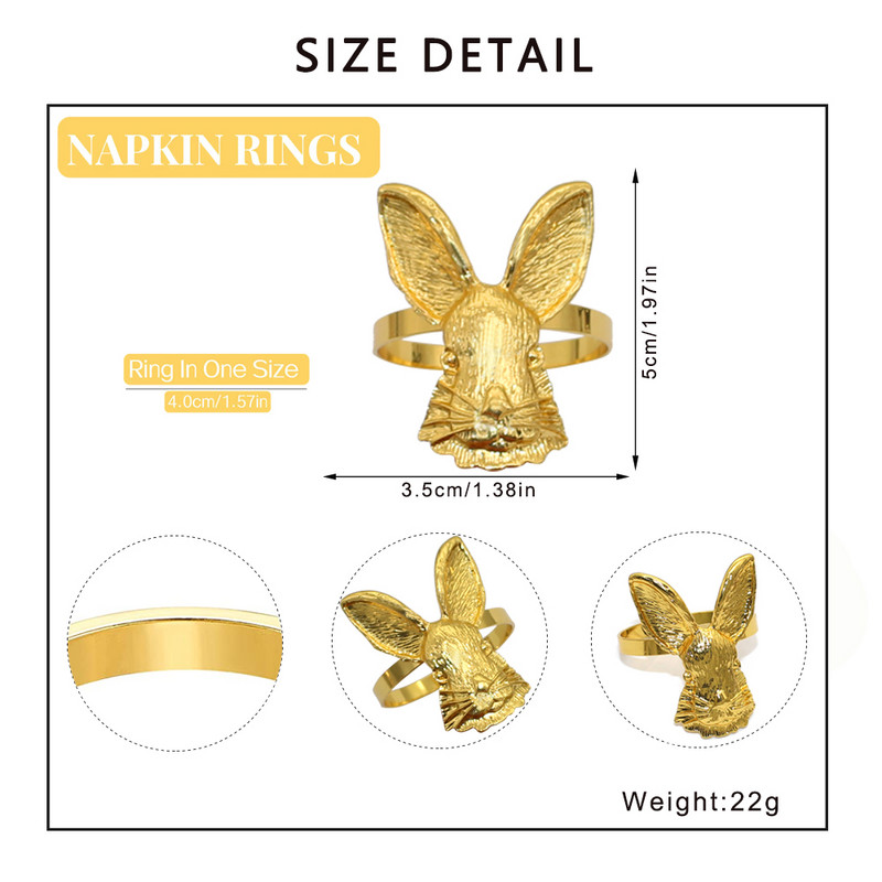 Dvianna 8Gb Lieldienu zaķa salvešu gredzenu turētājs Lieldienu Pateicības diena Halovīni Ziemassvētki Mājas Kāzu galda noformējums HWH22