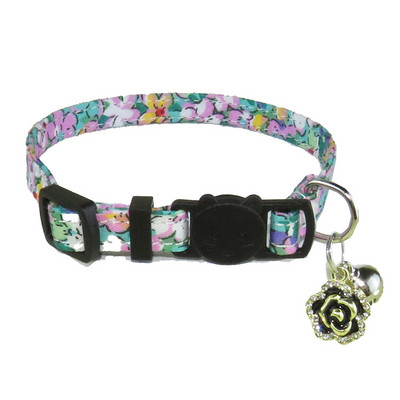 Kaķa kaklasiksna ar regulējamu kucēnu apdruku kaklarota ar zvaniņu mazam sunim un kaķēnam āra pastaigām, mājdzīvnieku apkakles piederumi pret nozaudēšanu