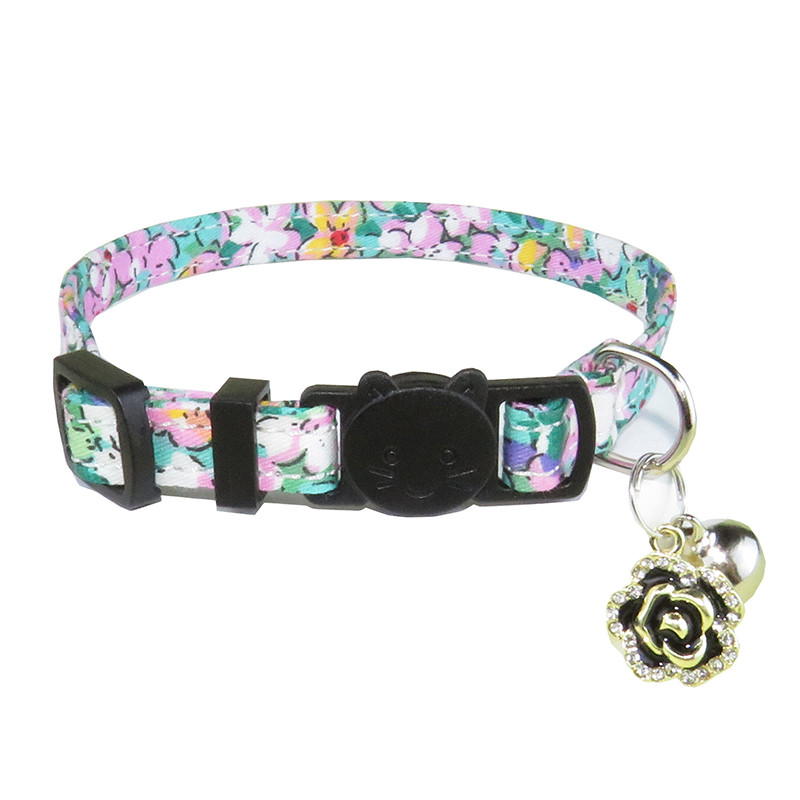 Kaķa kaklasiksna ar regulējamu kucēnu apdruku kaklarota ar zvaniņu mazam sunim un kaķēnam āra pastaigām, mājdzīvnieku apkakles piederumi pret nozaudēšanu