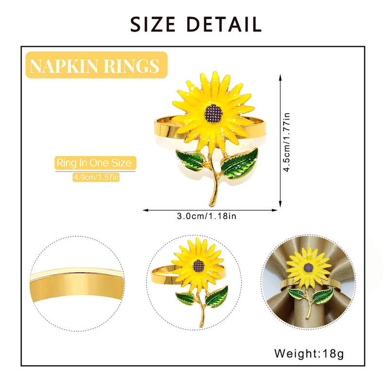 6/8gab Saulespuķu salvešu gredzeni Pateicības dienas rudens salvešu turētāji Gredzens lauku mājas salvetes turētāja galda noformējums HWE28