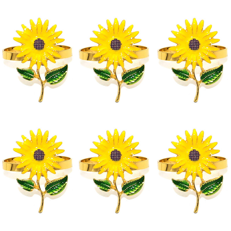 6/8gab Saulespuķu salvešu gredzeni Pateicības dienas rudens salvešu turētāji Gredzens lauku mājas salvetes turētāja galda noformējums HWE28
