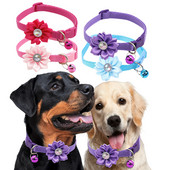 Suņu kaklasiksnas ar ziediem un zvaniņiem, piemērotas lieliem, vidējiem un maziem suņiem Jaukas vienkrāsainas mājdzīvnieku kaklasiksnas Regulējamas suņu kaklasiksnas