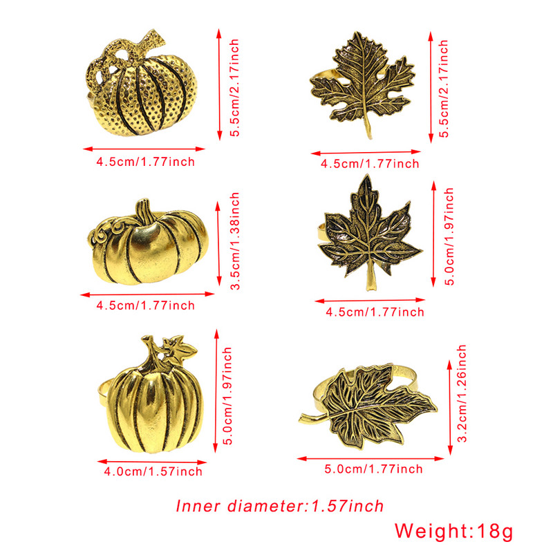 Dvianna 6Gb Ķirbju salvešu gredzeni Helovīna spoku svētki Rudens ķirbju kļavas lapu salvešu gredzenu turētājs HWH33