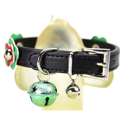 Pu mājdzīvnieku kaklasiksna regulējama Ziemassvētku Helovīna mājdzīvnieka kaklasiksna ar dubultiem zvaniņiem un jaukiem ziedu rotājumiem kaķu un suņu aksesuāriem