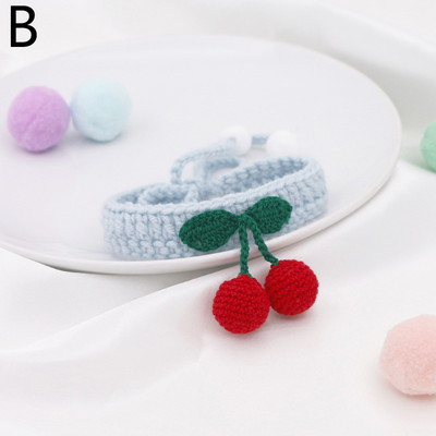 Modes suņu kaķu ķiršu kaklarotas kulons ar rokām darinātas kokvilnas trikotāžas apkakles jaukas mājdzīvnieku apkakles kucēnu kaķēnu kaklarotas rotaslietas