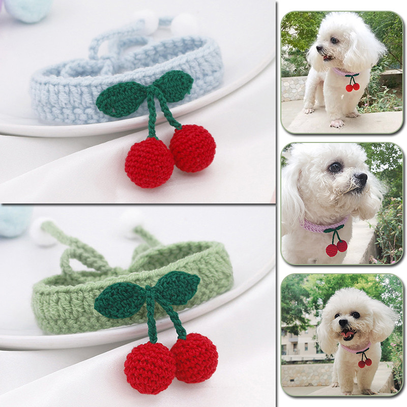 Modes suņu kaķu ķiršu kaklarotas kulons ar rokām darinātas kokvilnas trikotāžas apkakles jaukas mājdzīvnieku apkakles kucēnu kaķēnu kaklarotas rotaslietas