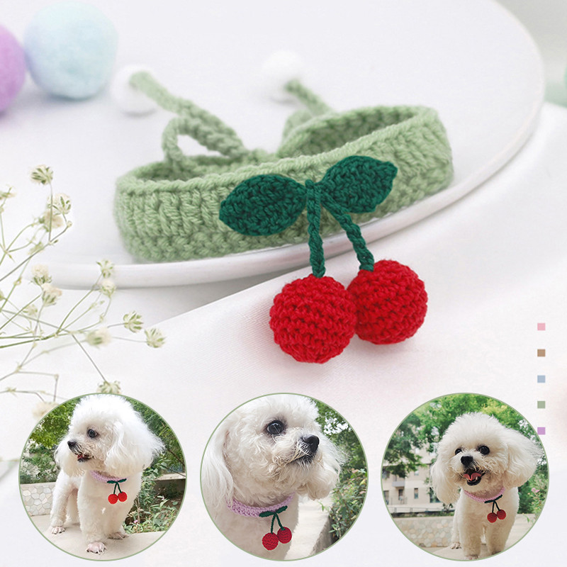 Modes suņu kaķu ķiršu kaklarotas kulons ar rokām darinātas kokvilnas trikotāžas apkakles jaukas mājdzīvnieku apkakles kucēnu kaķēnu kaklarotas rotaslietas