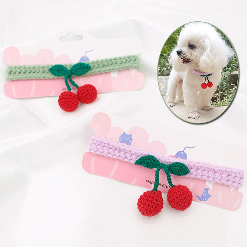 Modes suņu kaķu ķiršu kaklarotas kulons ar rokām darinātas kokvilnas trikotāžas apkakles jaukas mājdzīvnieku apkakles kucēnu kaķēnu kaklarotas rotaslietas